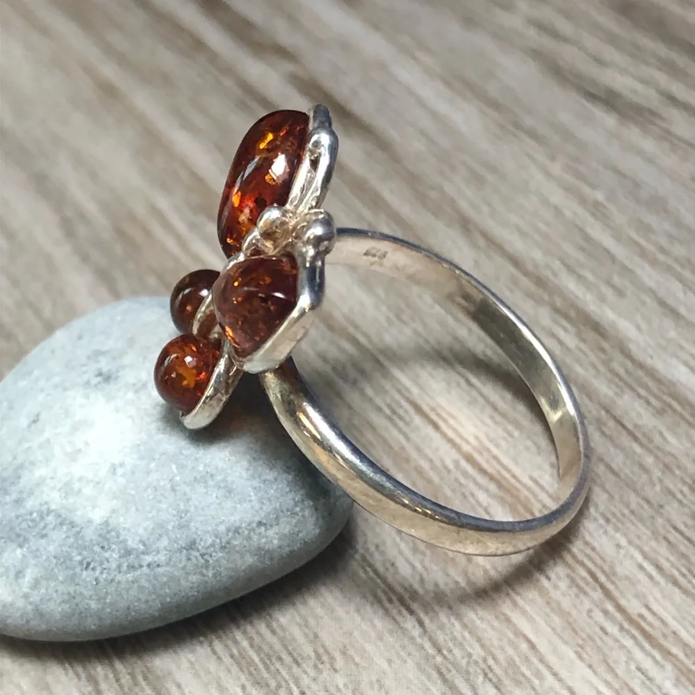 Amber Sterling Butterfly Ring 9 - Picture 5 of 9